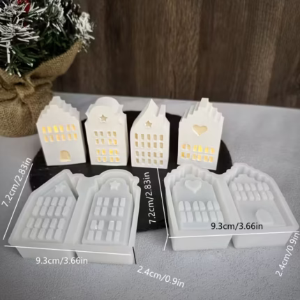 Jesmonite silikoonvorm dekoratsioonide valamiseks – 4 maja, 9,3 × 7,2 cm